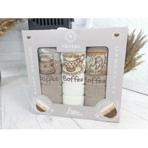 Махровые салфетки на подарок Coffee Nilteks , 30х50-3шт
