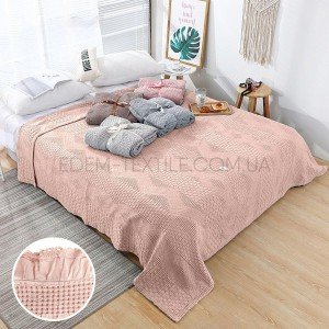 Летняя вафельная простынь Пике Koloco Пудровый, 160х210