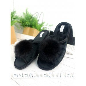 Тапочки женские с открытым носком PaGo Пушок Черный, 36