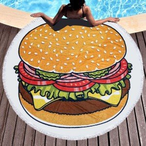 Круглое пляжное полотенце Гамбургер с бахромой , диаметр 150
