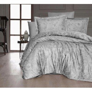 Постельное белье сатин люкс Issihome Advina Gri , Евро