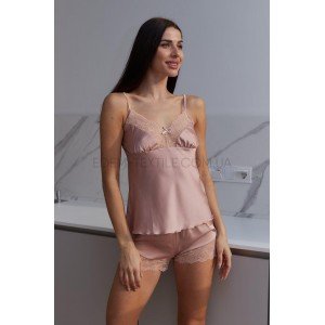 Элегантный комплект шелк сатин на лето 7011 Абрикосовый, S