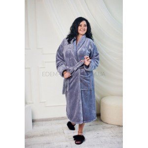 Женский теплый длинный халат для полных 1022 Серый, 2XL