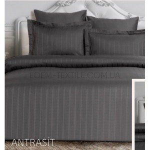 Черное постельное белье Сатин Stripe Antrasit , Евро