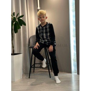 Теплый домашний костюм пижама для мальчика 304 Черный, Рост 122-128 (6-8 лет) Теплый домашний костюм пижама для мальчика 304 Черный, Рост 122-128 (6-8 лет)