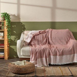 Покрывало пике с кисточками Zigzag Fusya Коралловый, 200х230