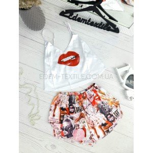 Пижама молодежная топик и шорты Saimeiqi Губки Белый, S