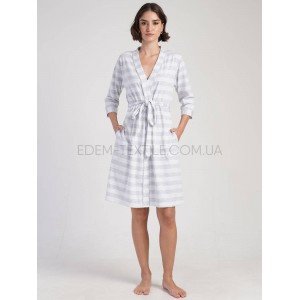 Трикотажный халат на запах Полоска 312038 Серый, S