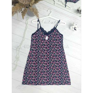 Ночнушка на бретелях хлопок Цветы и Сердечки