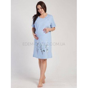 Ночнушка для беременных и кормления Цветы Голубой, 1XL