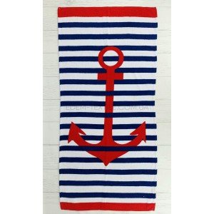 Яркое полосатое полотенце для пляжа Якорь , 70х140