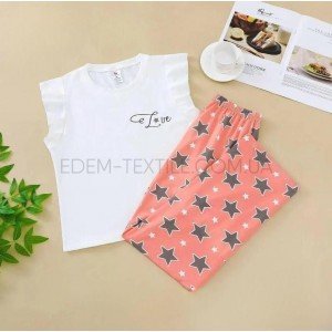 Пижама Футболка и Брюки 6095 Saimeiqi Звездочки Персиковый, 2XL