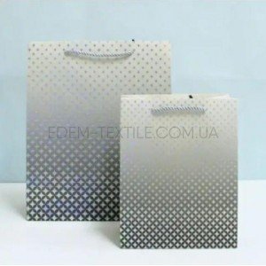 Пакет для подарка Звезды с голограммой на сером , 31x42x12