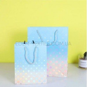 Подарочный пакет Звезды омбре голубой , 31x42x12
