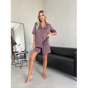 Пижама рубашка с коротким рукавом и шорты 9025 Шоколадный, S