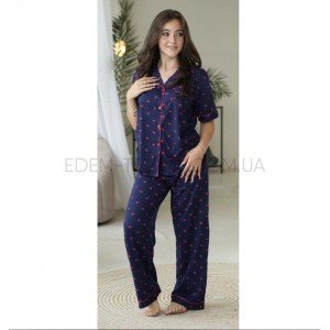 Женская пижама Рубашка Брюки 590 в сердечках Синий, S