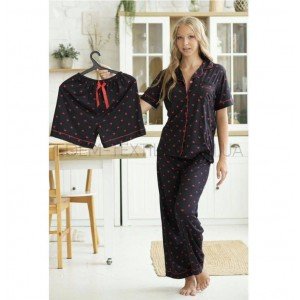 Красивая пижама Тройка Рубашка Брюки Шорты 594 Черный, S