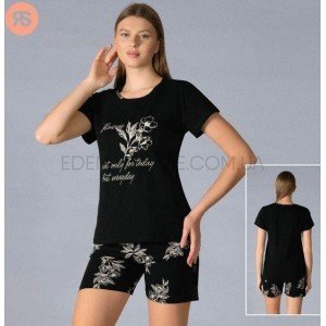 Пижама шорты и футболка с цветочным принтом 6129 Черный, M