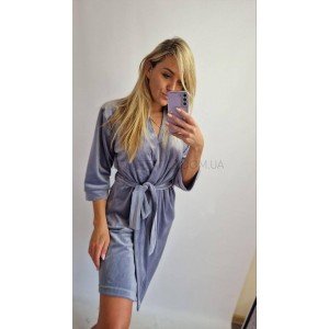 Однотонный велюровый женский халат 008/21 Серый, S