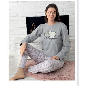 Пижама со штанами в клетку и кофтой Love 69667 Серый, S