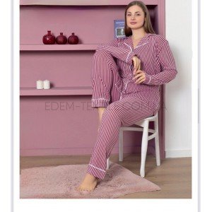 Пижама женская рубашка и штаны Полоска 68189 Бордовый, 2XL