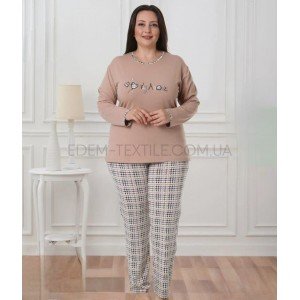 Трикотажная пижама для полных со штанами 6227 Какао, 1XL