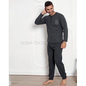 Теплая мужская пижама брюки и кофта в полоску 7060 Графитовый, M