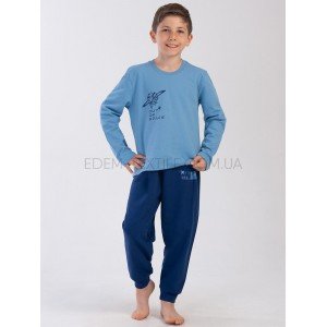Теплая байковая пижама для мальчика 403004 Голубой, Рост 134-140 (9-10 лет)
