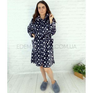 Теплый халат на молнии с поясом Сердечки Серый, XL