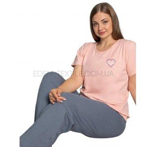 Женская пижама Футболка и Брюки Батал 68097 Персиковый, 2XL