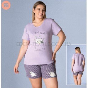 Пижама Cat Party футболка и шорты Батал 6173 Лиловый, 2XL Пижама Cat Party футболка и шорты Батал 6173 Лиловый, 2XL