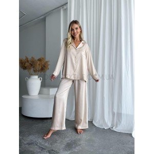 Шелковая пижама рубашка с брюками 9023 Песочный, S