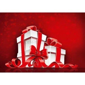 Пакет бумажный Подарки на красном фоне , 47х30х15