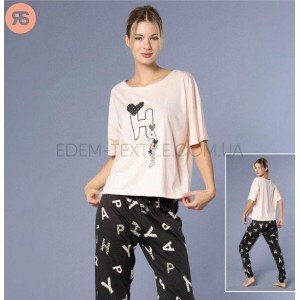 Женская пижама oversize футболка и штаны 6911 Пудровый, S/M Женская пижама oversize футболка и штаны 6911 Пудровый, S/M