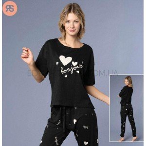 Комплект пижамы oversize футболка и штаны 6935 Черный, S/M