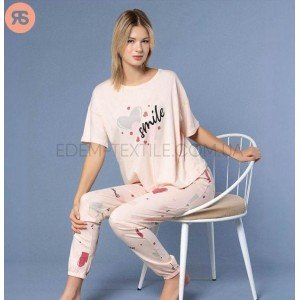 Женская свободная пижама оверсайз Smile 6889 Пудровый, S/M