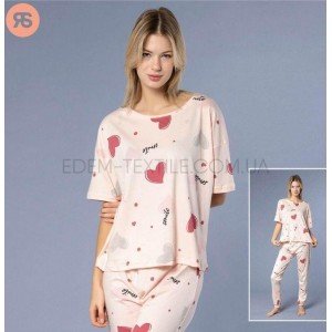 Оверсайз пижама штаны и футболка Smile 6891 Пудровый, S/M