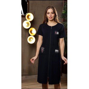 Халат трикотажный для полных на молнии 10781 Темно-синий, 6XL