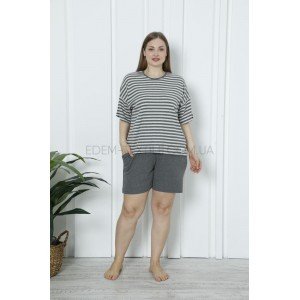 Комплект для дома с шортами Батал Полоски 45600 Светло-серый, L