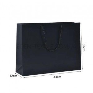 Черный однотонный бумажный подарочный пакет Черный, 43х32х12