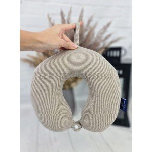 Подушка подголовник в дорогу мемори Полоска Бежевый, 33х30 Подушка подголовник в дорогу мемори Полоска Бежевый, 33х30