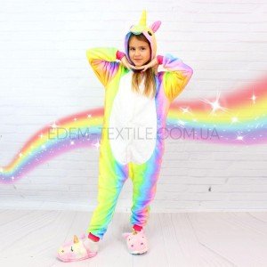 Пижама Кигуруми для детей Единорог Радужный , Рост 140