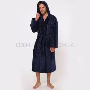 Мужской халат с капюшоном Синий однотонный , 3XL