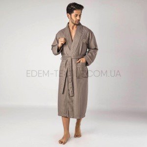 Мужской вафельный бамбуковый халат Nusa 12680 Бежевый, 4XL