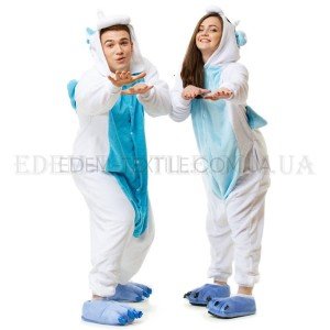 Костюм Кигуруми Единорог Бело Голубой с Крыльями , Рост 145-155 (S)