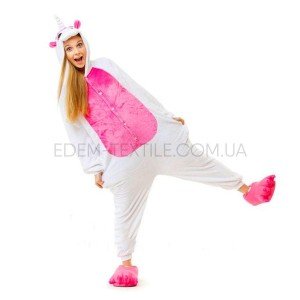 Кигуруми белый Единорог с розовым pink , Рост 153-165 (M)