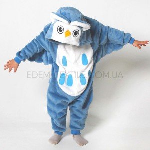 Детская Пижама Костюм Кигуруми синяя Сова , Рост 120