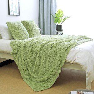 Пушистое меховое плед покрывало Страус Фисташковый, 220х240