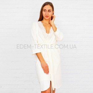 Женский короткий халат с кружевом Citrin Кремовый, M