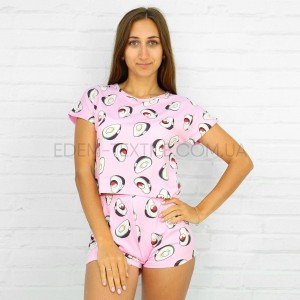 Молодежная пижама топ с шортами Saimeiqi Авокадо Розовый, M